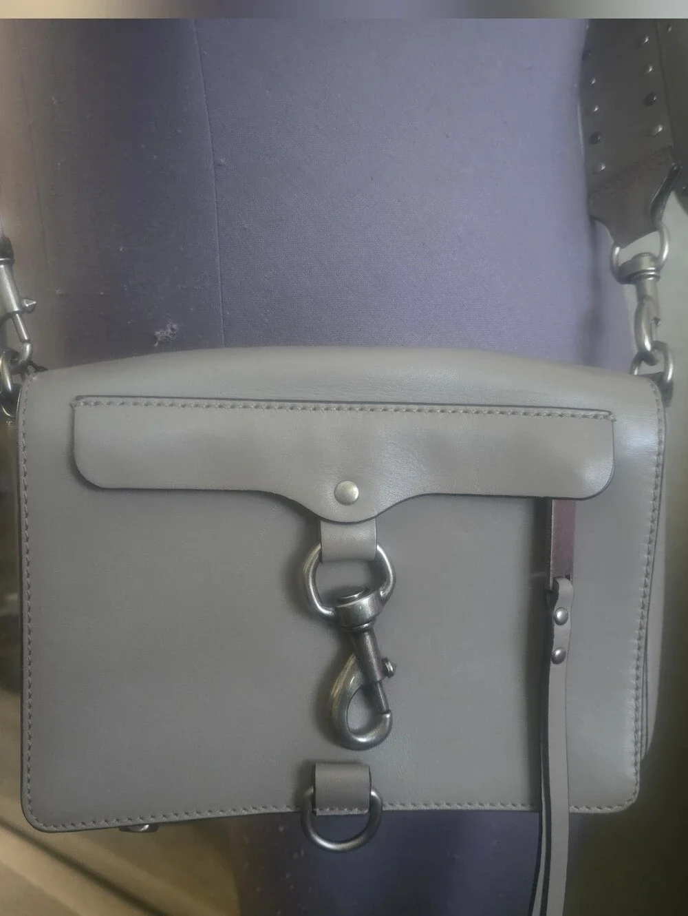 Studded Strap Crossbody Bag in Gray/Taupe